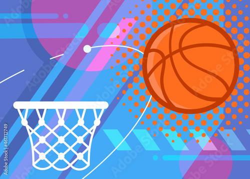 Banner with basketball elements. Sport placard design in flat style.