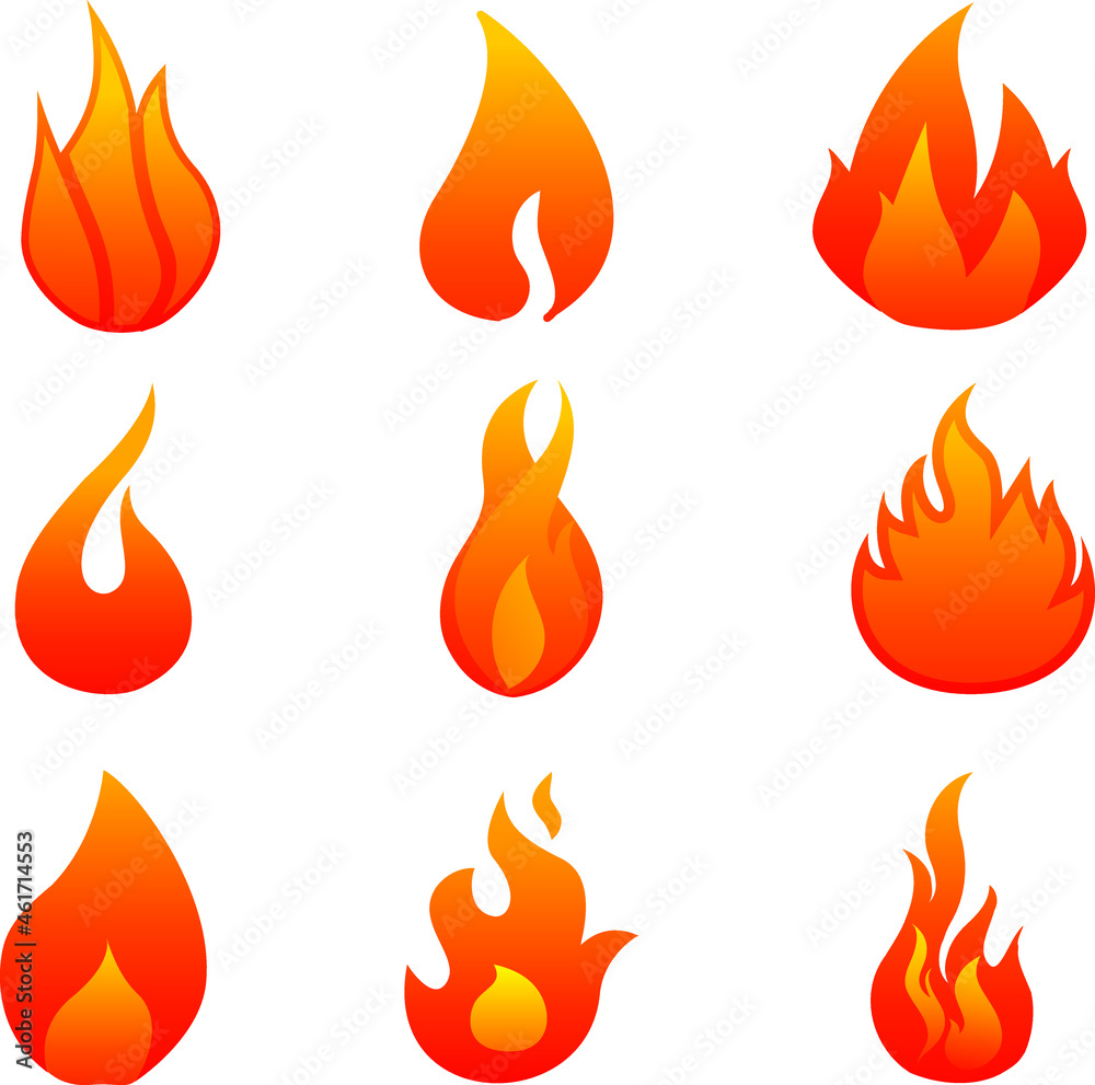 Cartoon campfire. Fire flames, bright fireball, heat wildfire and red hot bonfire, campfire, red fiery flames isolated vector illustration set. Animated form and square, fireball and flame Cartoon campfire. Fire flames, bright fireball, heat wildfire and red hot bonfire, campfire, red fiery flames isolated vector illustration set. Animated form and square, fireball and flame