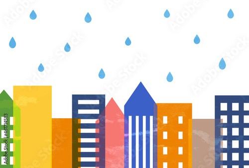 背景素材_カラフルな雨のビル群