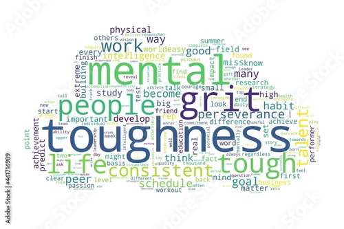 Word cloud of toughness concept on white background photo