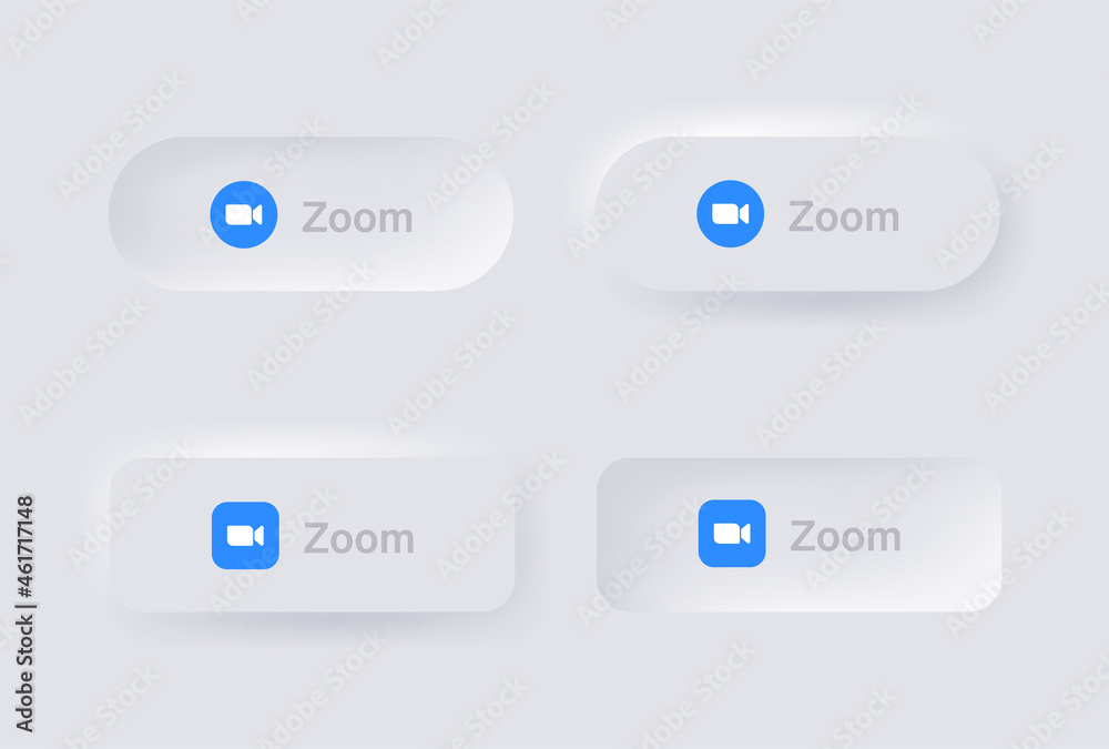 Zoom logo zoom meeting icon in white neumorphism buttons for social