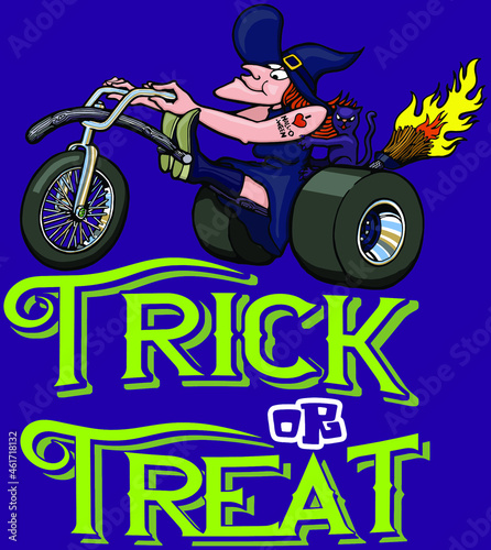 cartoon witch driving trike motorcycle | trick or treat | halloween monster