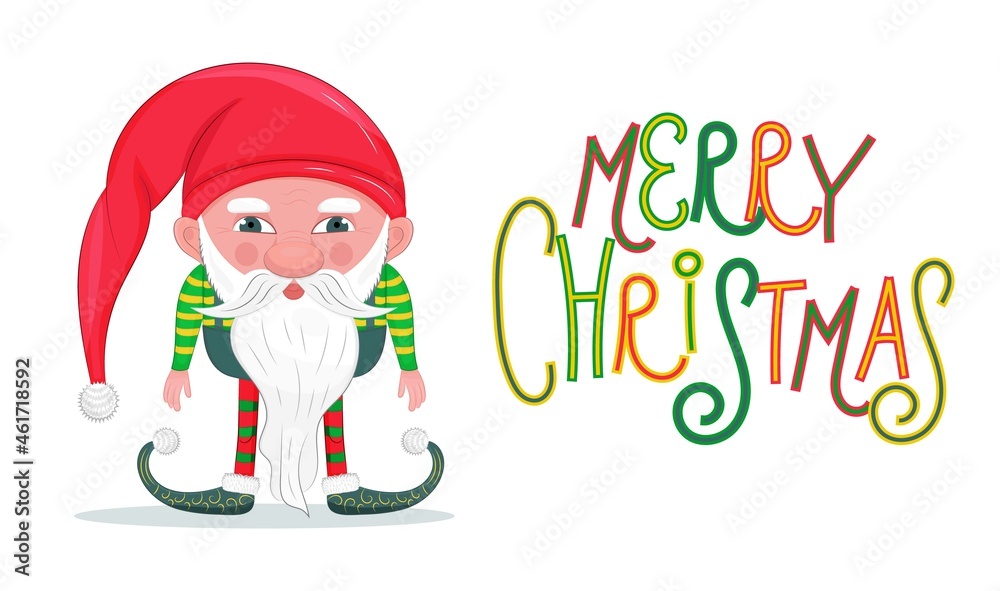 Dwarf vector illustraation. Christmas, Santa's fairy helper illustration.
