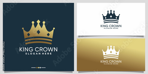 Simple and elegant king crown logo design with golden gradient style color Premium Vector