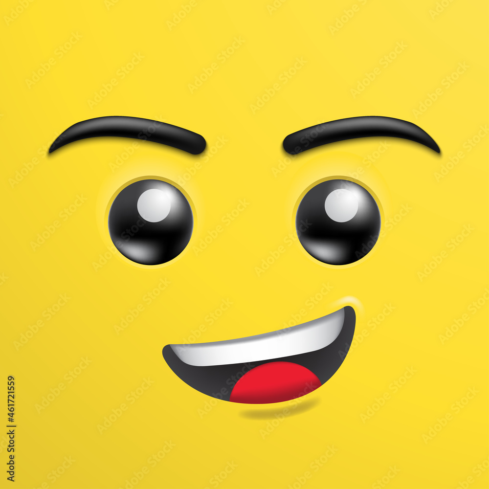 Yellow smiling face, Lego building brick toy icons, emotion happy face icon. Stock | Stock
