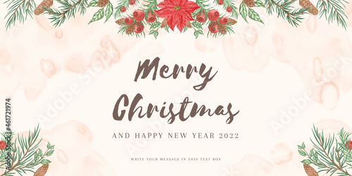 Vintage christmas background with watercolor floral