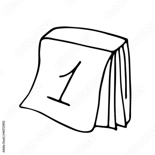 Doodle calendar with handwritten inscription “1". New Year, the beginning of the month, stationery. A symbol of a new day and a new life.