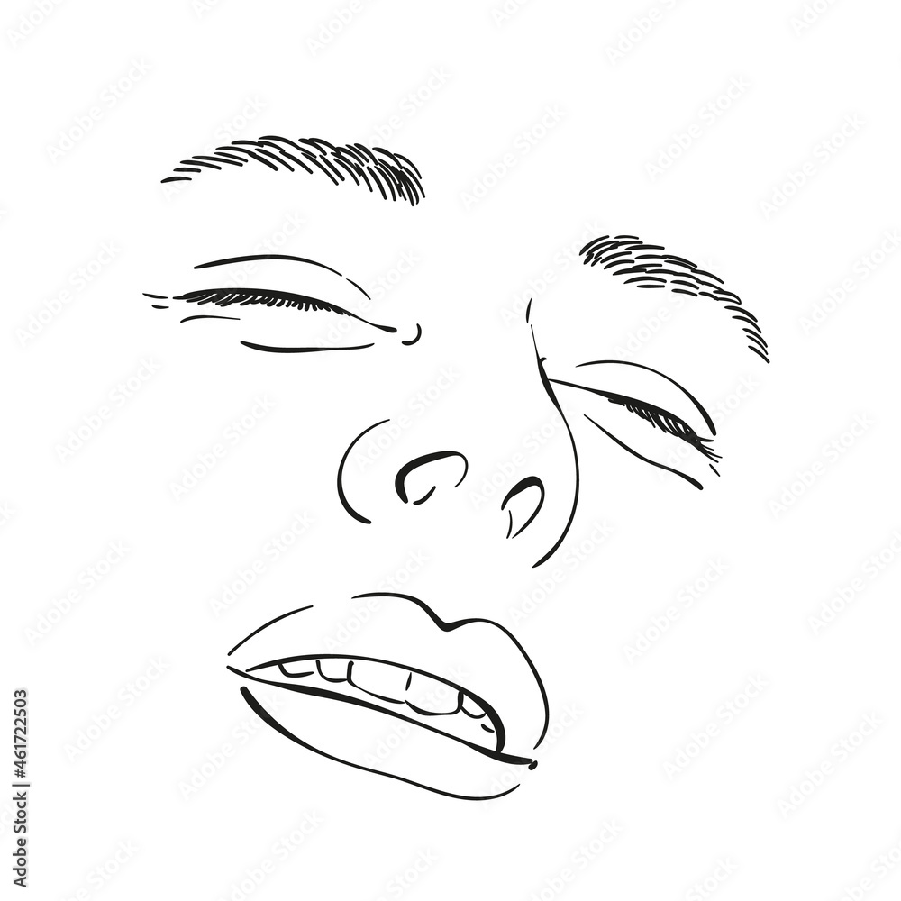 Sketch of woman face with closed eyes, Hand drawn vector illustration, Line art Sketch of woman face with closed eyes, Hand drawn vector illustration, Line art