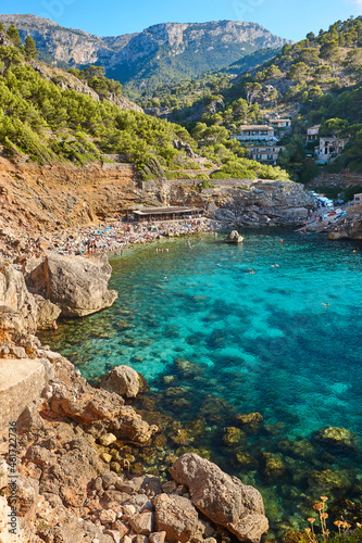 Balearic islands mediterranean coastline. Picturesque village Deia beach. Mallorca