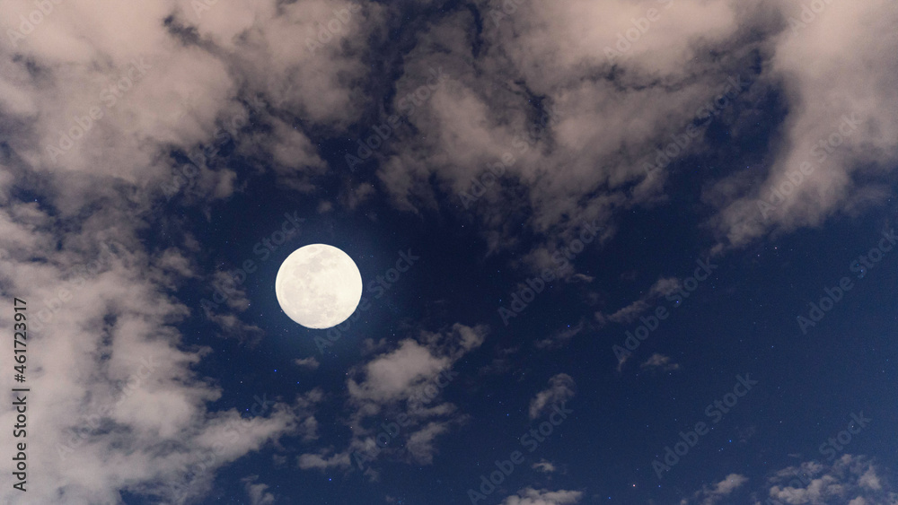 Beautiful landscape with fog clouds and blue sky on full moon night. Beautiful landscape with fog clouds and blue sky on full moon night.