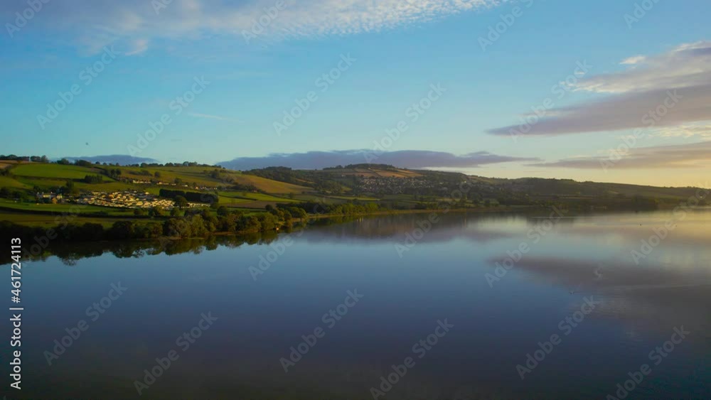 Sunrise over River Teign from a drone, Newton Abbot, Devon, England, Europe Sunrise over River Teign from a drone, Newton Abbot, Devon, England, Europe