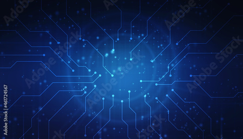 Abstract futuristic circuit board Illustration, Circuit board with various technology elements, Abstract speed technology concept, futuristic digital innovation background © Greentech