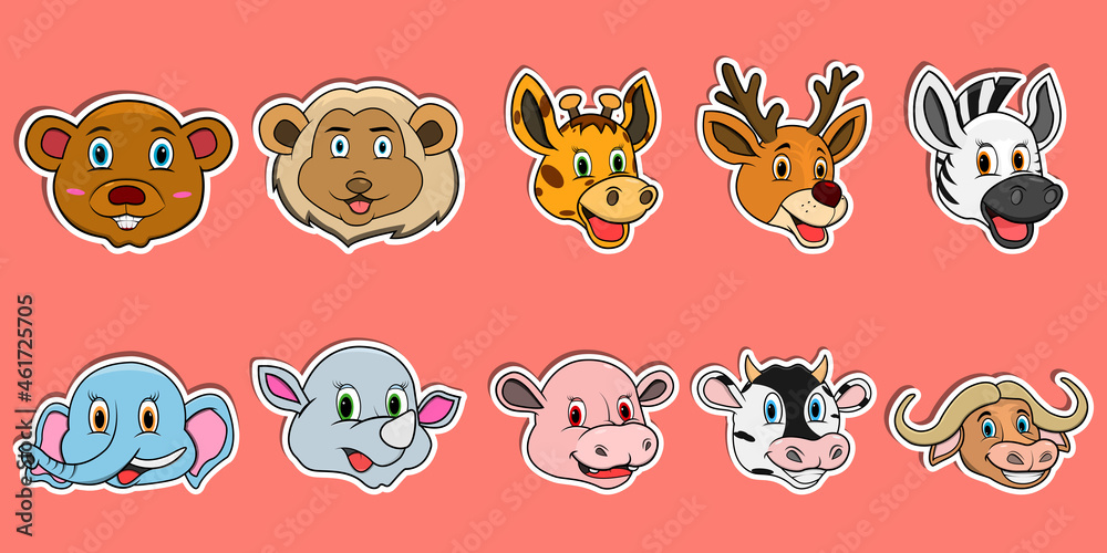 Head Animal Sticker Set. For Logo, label and Sticker. Head Animal Sticker Set. For Logo, label and Sticker.