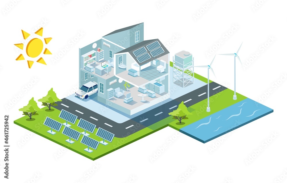 Fototapeta premium Saving solar panel energy for smart home