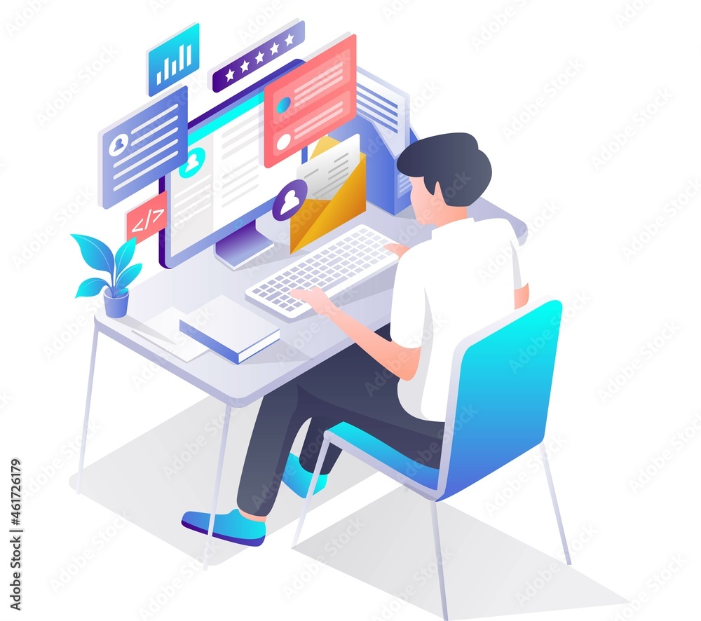 Man working with computer at desk Man working with computer at desk