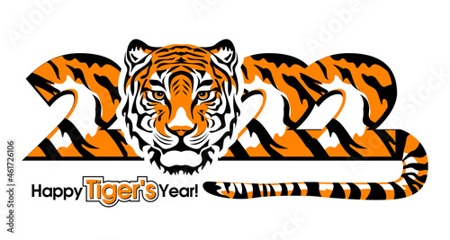 Happy new year 2022. Year of tiger, drawing tiger face and numbers 2022 for poster, brochure, banner, invitation card. Vector illustration