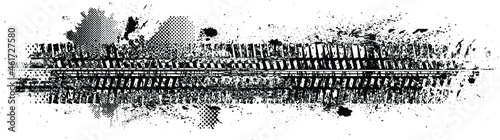Vector Print Textured Tire Track . Design Element . Car tread silhouette . Mud splash grunge tire texture. Tyre track banner .