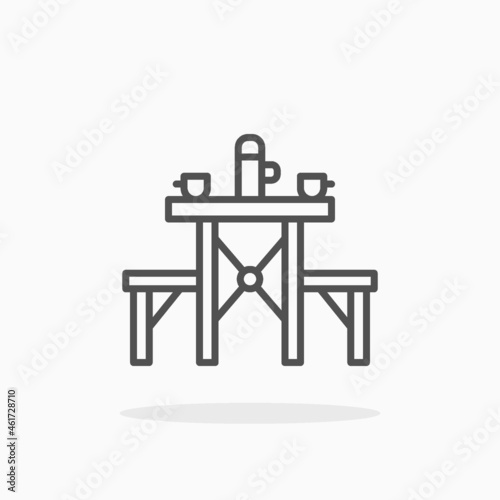 Table Camp icon. Editable Stroke and pixel perfect. Outline style. Vector illustration.