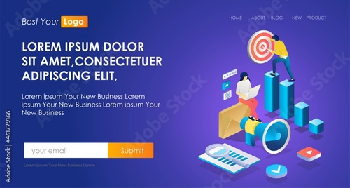 the concept of isometric seo optimization illustration and marketing strategy or business target