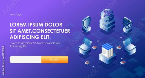 the concept of isometric security illustration of malware and computer viruses