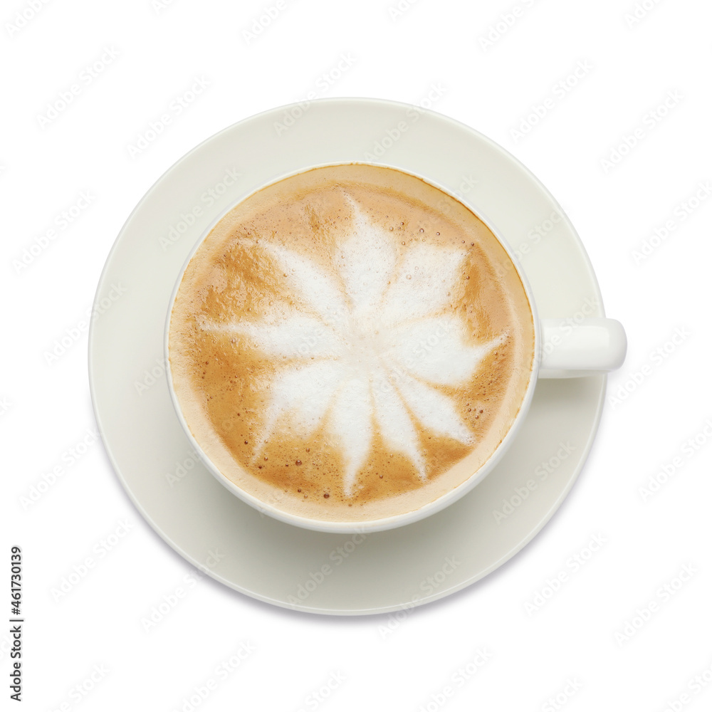 Cup of hot coffee isolated on white, top view Cup of hot coffee isolated on white, top view
