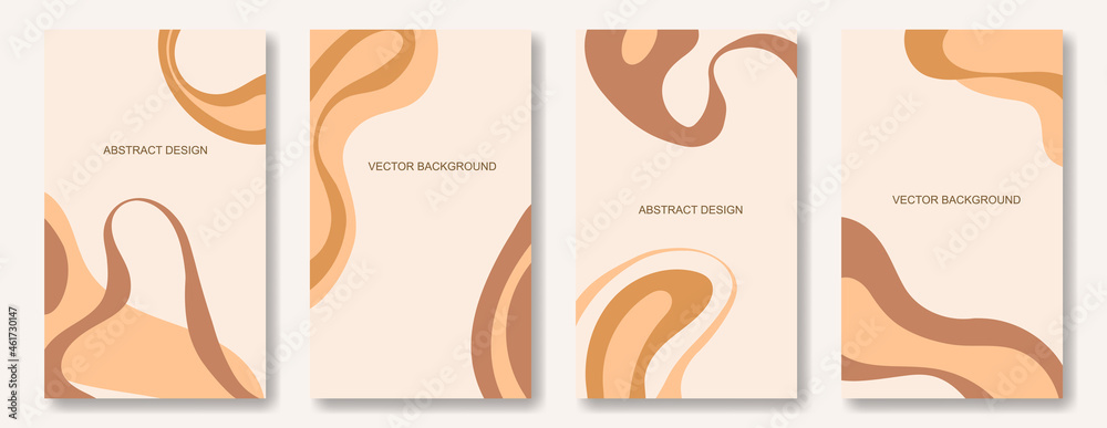Set of abstract backgrounds. Minimalistic modern style, various shapes in beige skin tones with space for text. Backdrop for social media posting, brochure, postcard