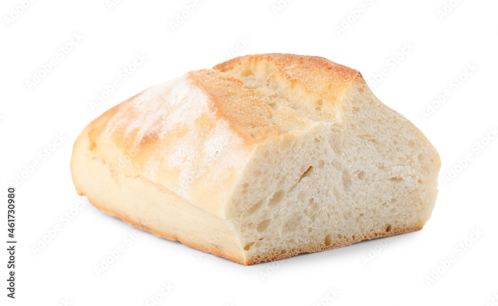 Piece of fresh baguette isolated on white