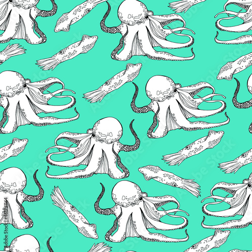 Octopus pattern. Antistress. Coloring book for children and adults. Isolate on white. For wallpaper, textile, design, coloring, print. Stock illustration. 
