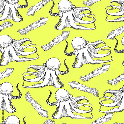 Octopus pattern. Antistress. Coloring book for children and adults. Isolate on white. For wallpaper, textile, design, coloring, print. Stock illustration. 