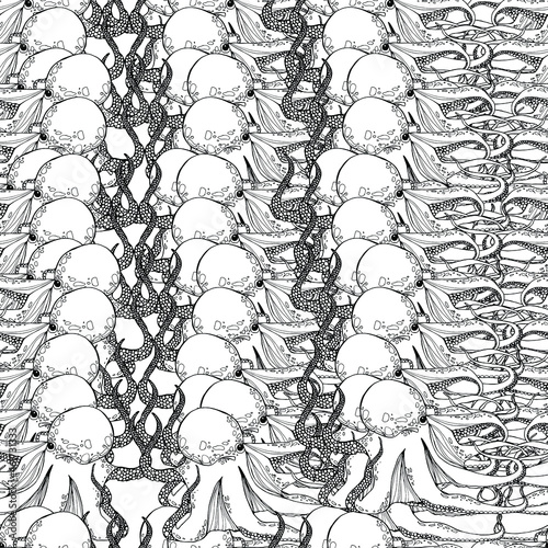 Octopus pattern. Antistress. Coloring book for children and adults. Isolate on white. For wallpaper, textile, design, coloring, print. Stock illustration. 