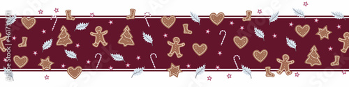 Christmas vector border print. Horizontal seamless pattern. Repetitive surface print design for embellishing cards, posters, labels, fabrics, stationery and packaging. 