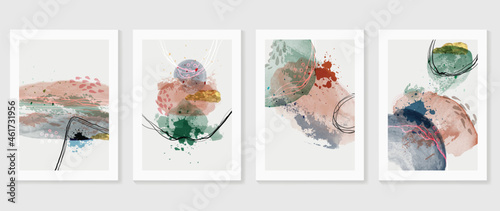 Set of abstract art background vector. Watercolor hand painted illustration for wall art, Wall decoration, poster, canvas prints, postcard and cover design.  