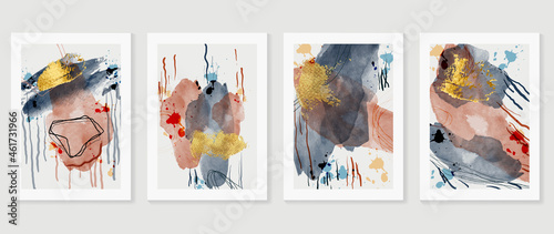 Set of abstract art background vector. Watercolor hand painted illustration for wall art, Wall decoration, poster, canvas prints, postcard and cover design. 