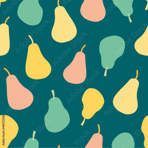 Cute Pastel colours Pears seamless design. Perfect for baby, kids, young children fashion, textiles and accessories. Great for pear related food or drinks packaging.