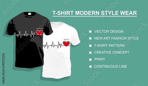 New art fashion style print, creative concept, t-shirt pattern Heart cardiogram continuous line drawing. Your photo.