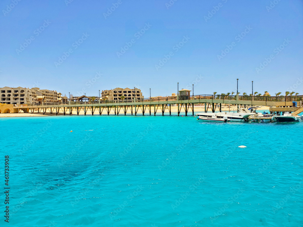 Beautiful seascape with a view of small boats. Sea view and luxury boats are moored Beautiful seascape with a view of small boats. Sea view and luxury boats are moored