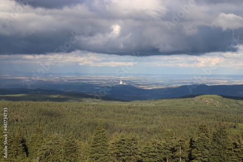 A view to the landscape with stormy clouds coming at Ore Mountains, Czech republic