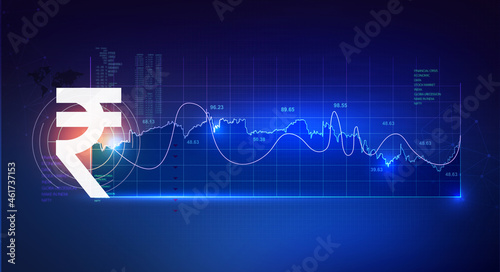 business growth concept, stock market rise up concept. Indian economy finance background with graph chart and Indian rupee icon illustration
 photo