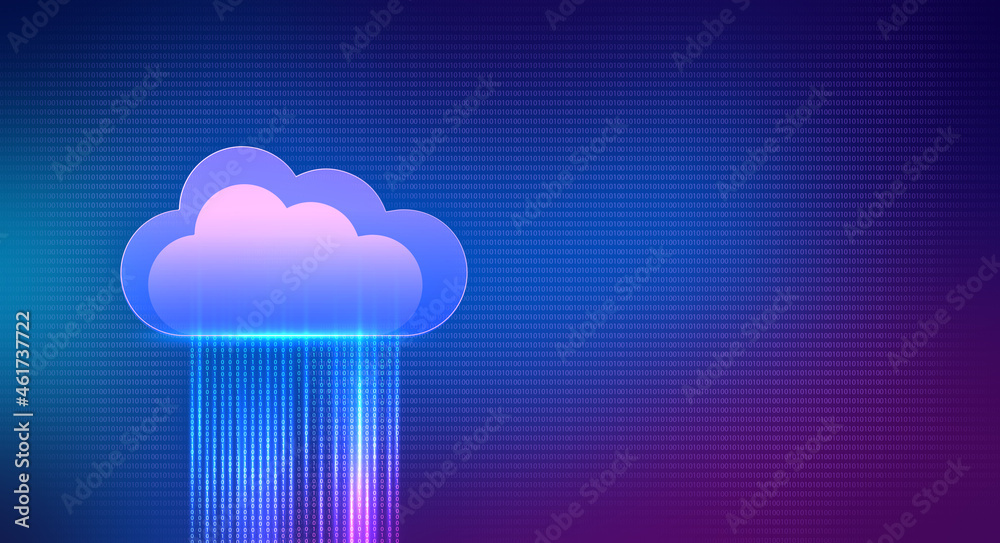 Cloud Computing Concept illustration, blue background, technology background with binary code and cloud icon Cloud Computing Concept illustration, blue background, technology background with binary code and cloud icon
