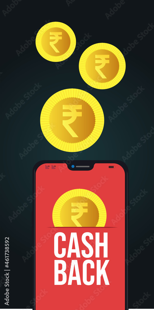 cash back concept. smart phone with Indian rupee coin vector illustration. cash back concept. smart phone with Indian rupee coin vector illustration.