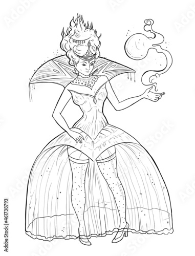 The Snow queen in fancy costume. Fairytale character design. Vector illustration