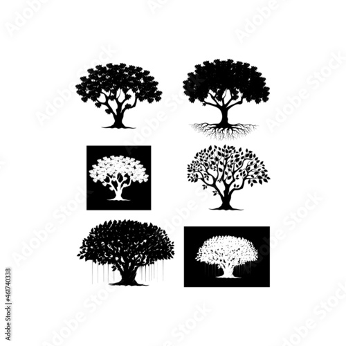 collection tree silhouette isolated on white background