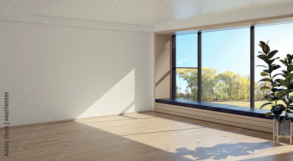 Fototapeta premium Illustration 3D rendering large luxury modern bright interiors Living room mockup computer digitally generated image