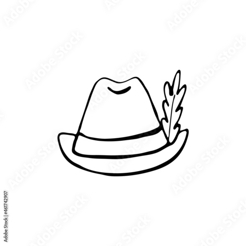 Trachten hut. Tyrolean Oktoberfest Hat. Hand drawn element for web design, stationery, poster, flyer, logo