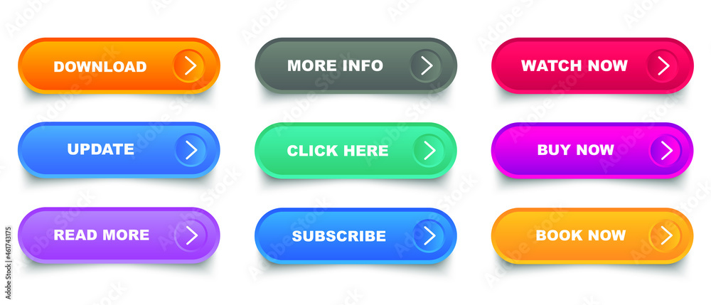 Button set for website design. Click the gradient button for decorating the program to look modern.