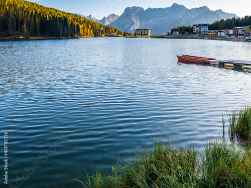 Autumn panorama on the Misurina lake. View of the Dolomites. photo