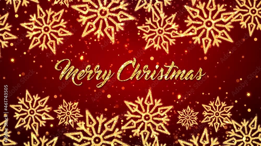 Merry Christmas Loop background shining golden snowflakes snow. New Year 2022 2023 Sparkling shiny snowflakes glitter. Greeting card, Wishes, Celebration, Invitation. without text version included. Merry Christmas Loop background shining golden snowflakes snow. New Year 2022 2023 Sparkling shiny snowflakes glitter. Greeting card, Wishes, Celebration, Invitation. without text version included.