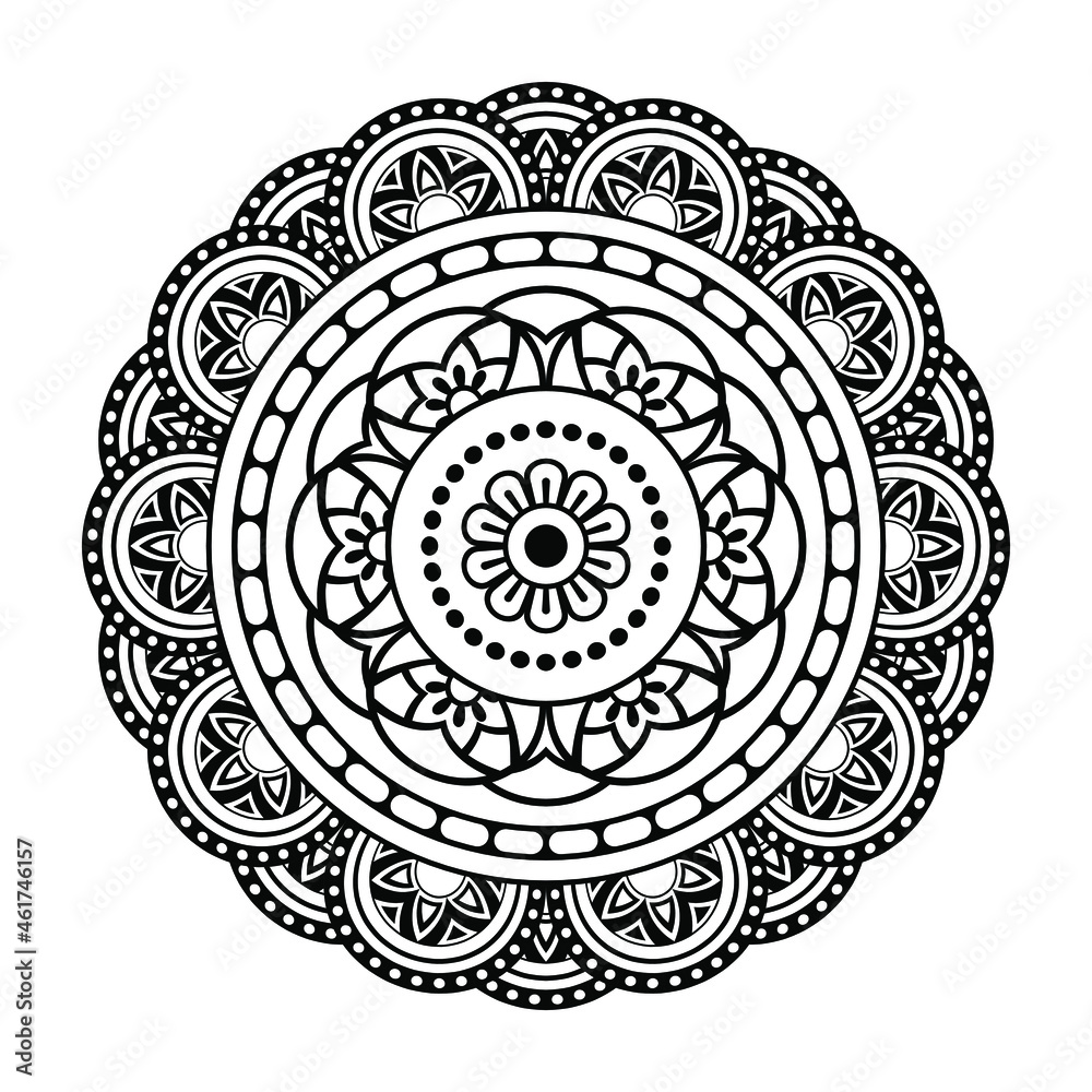 Isolated mandala in vector. Round pattern in white and black colors. Vintage decorative element for coloring books
