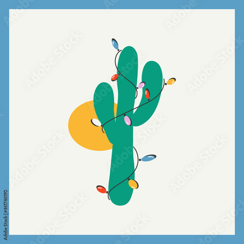 Christmas cactus on a light background. Greeting card.