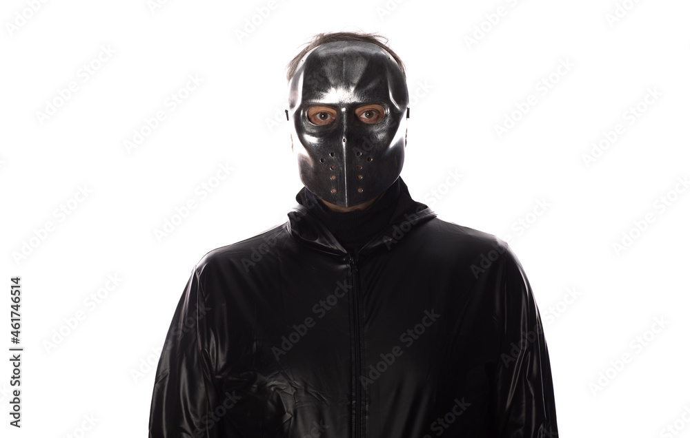 man in executioner mask isolated on white background